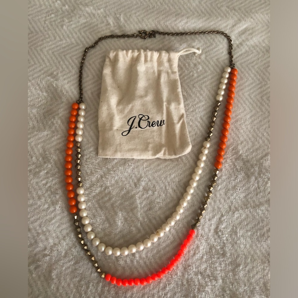 HOST PICK!! J crew beaded layered necklace, orange,gold, pearl, gold chain
